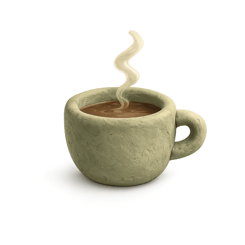 Twee mensen met een kop koffie, in klei