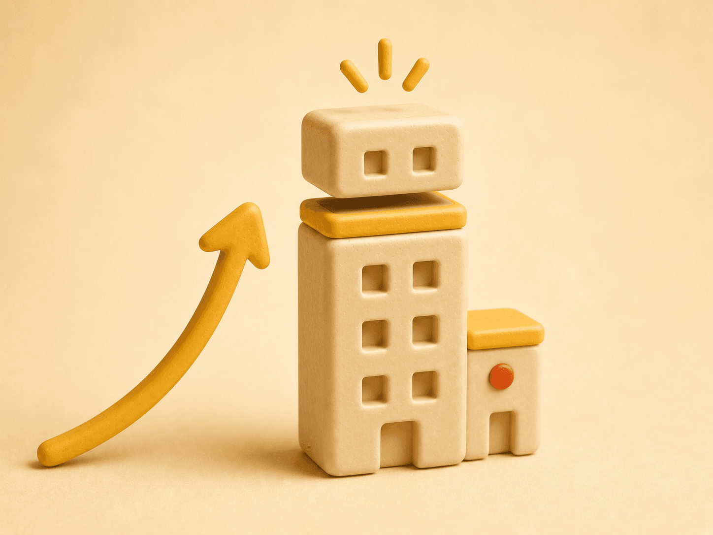 3D diagram: een bedrijf dat groeit, met een oplopende lijn als zacht clay-object.